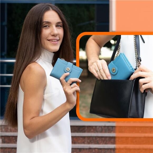 Small Wallet Women Soft Leather Blue - Picture 6 of 6